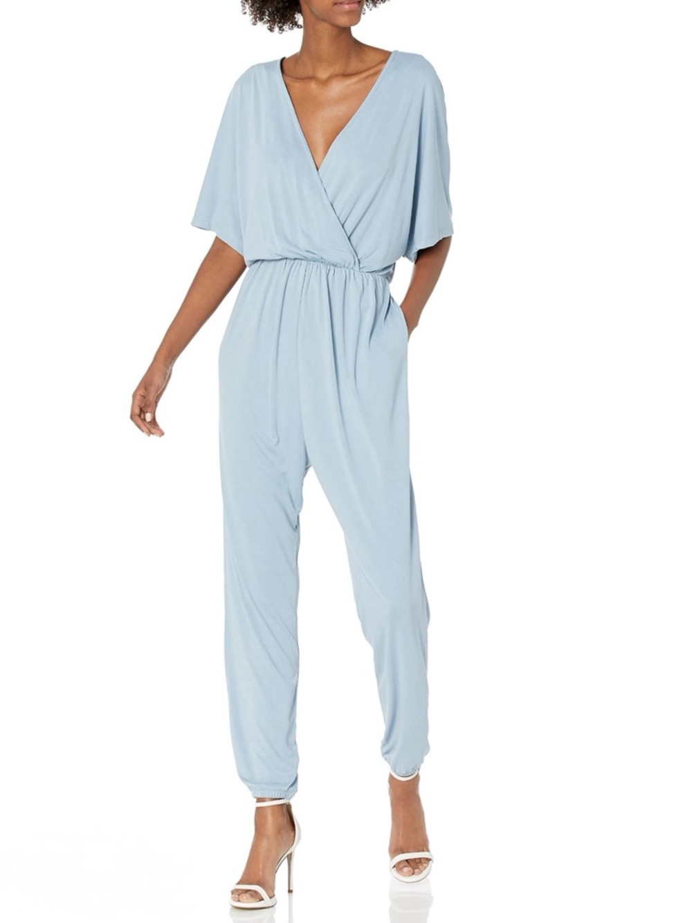 BCBGMAXAZRIA womens Short Sleeve Wrap Style Surplice Jumpsuit Size XXS